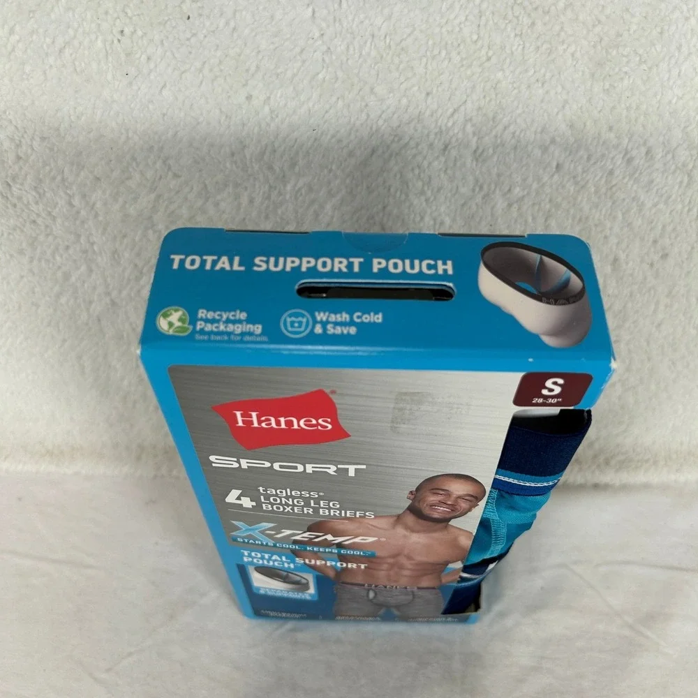 Hanes Sport X Temp Boxer Briefs Mens Size S 4 Pack Blue Gray Total Support Pouch
